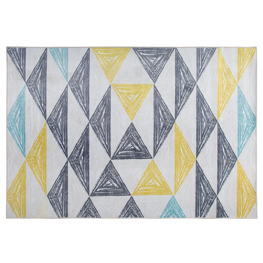 Tappeto tappetino grigio e giallo stampato motivo geometrico 160 x 230 cm pelo corto