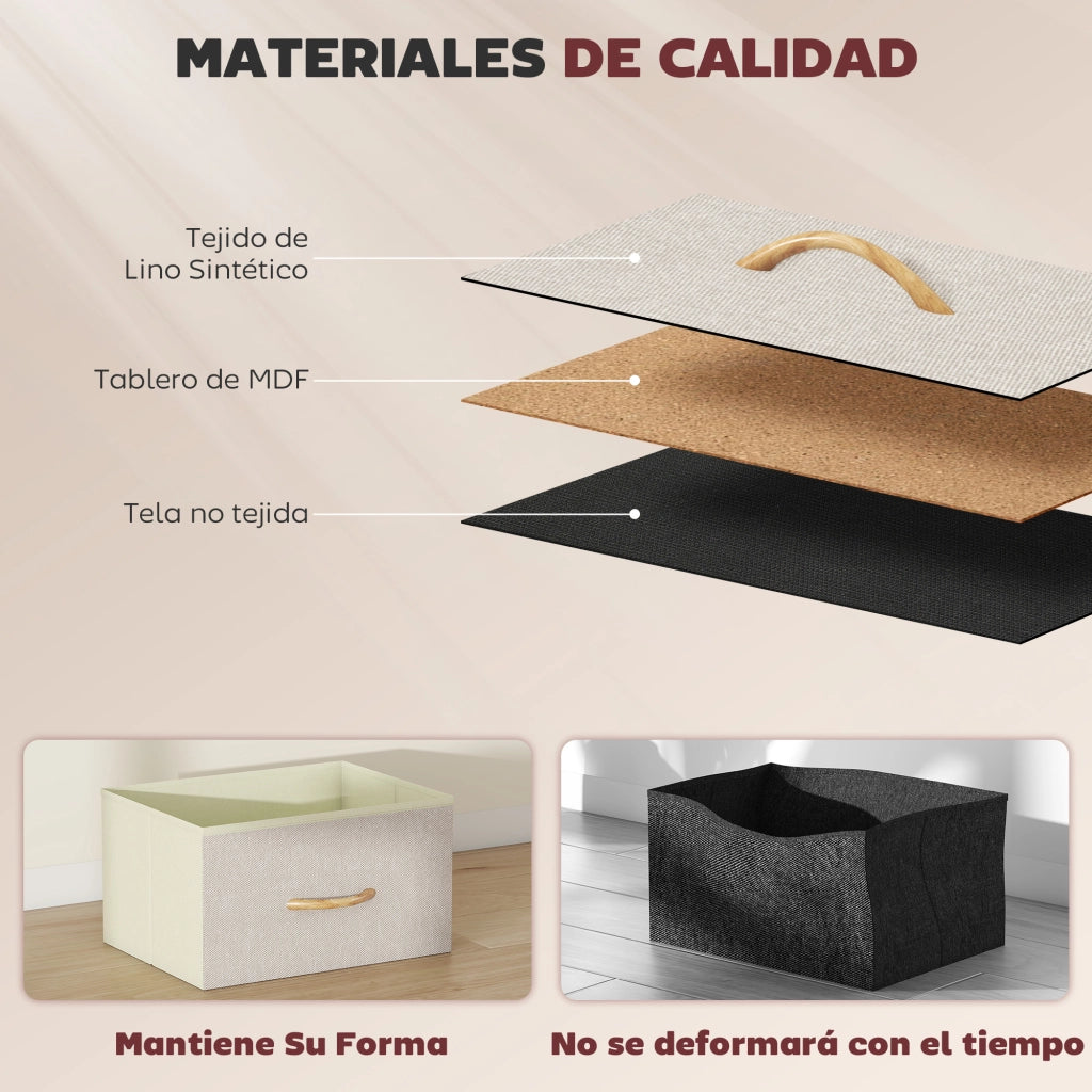 Cassettiera con 4 Cassetti e 4 Tasche Laterali ¨C zephmum ¨C Tessuto Beige 60x40x80 cm