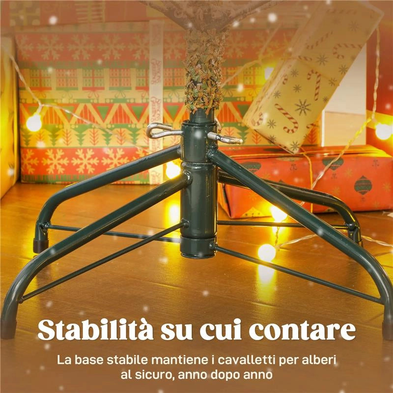 ALBERO DI NATALE INNEVATO ALTO 210 CM CON RAMI REALISTICI E BASE IN METALLO PIEGHEVOLE