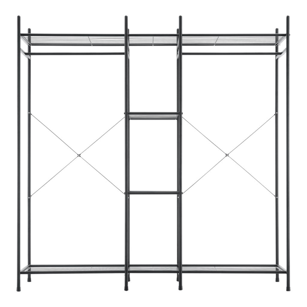 Organizzatore Guardaroba, Scaffalatura con 2 Aste Appendiabiti e 4 Ripiani, Cabina Armadio Senza Ante (AxLaxP) 150 x 150 x 40 cm - Nero, Metallo