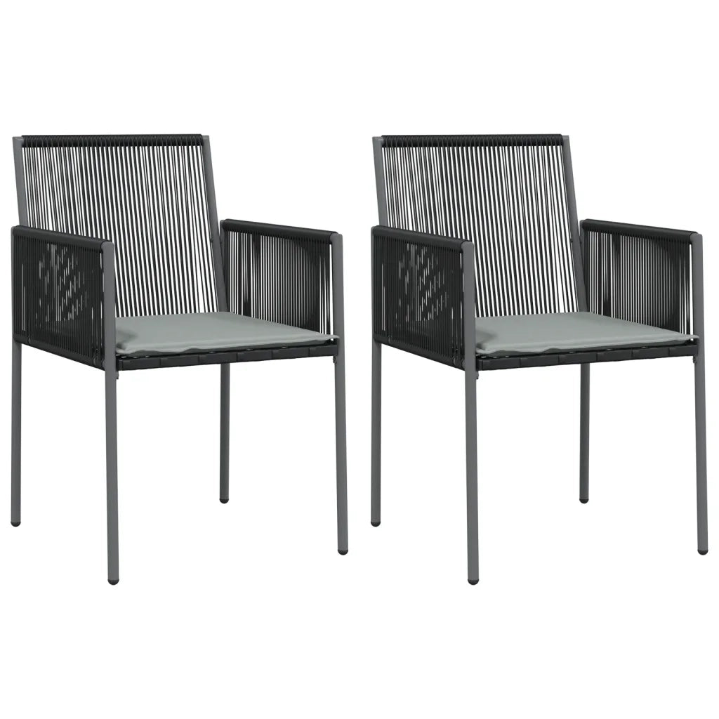 Sedie Giardino con Cuscini 2 pz | Sedie da Esterno Nere 54x60,5x83,5 cm Polyrattan