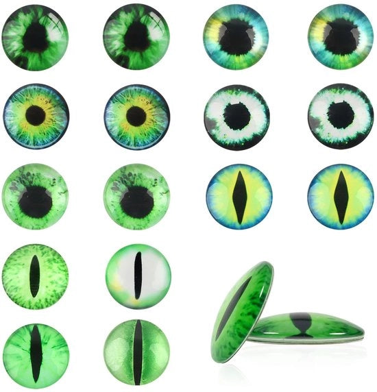 Occhiali in Vetro 20mm Verde - 20 Pezzi - Occhiali di Sicurezza - Progetti DIY Artigianali a Mano - Vetro Sostenibile - Disegni Chiari - Occhiali per Burattini