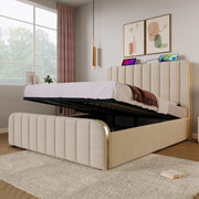 Letto matrimoniale contenitore 160x200 cm con porta USB e USB C; lino beige