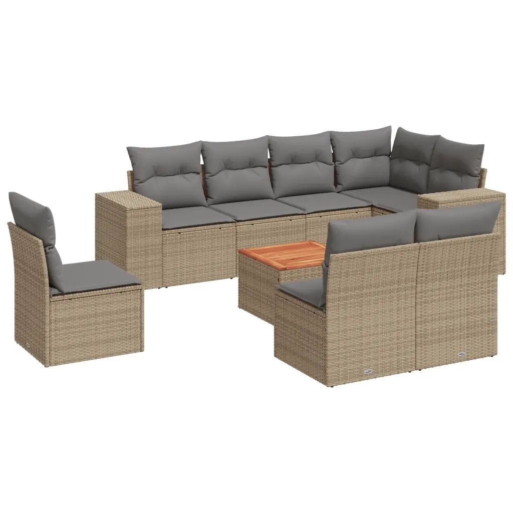 Set Divano da Giardino 9 pz con Cuscini Beige in Polyrattan 3257816
