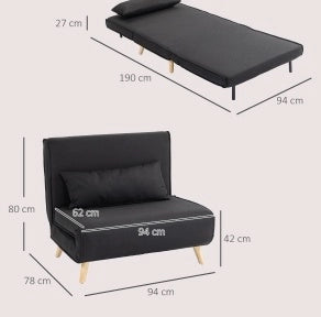 Poltrona letto 2 in 1 nera con schienale regolabile
