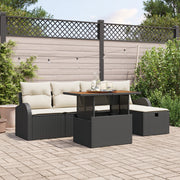 Set Divano da Giardino 6 Pezzi con Cuscini Nero Rattan Sintetico