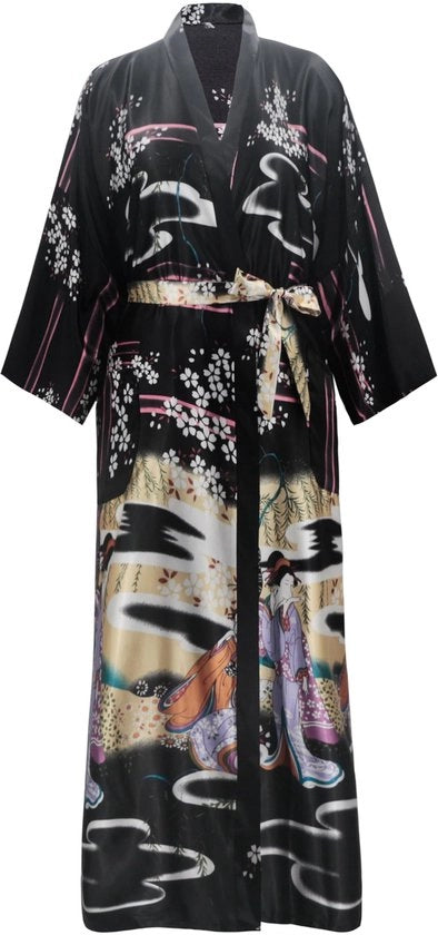 Kimono Badjas Donna Lungo 3XL Plus Size Satin Kamerjas Leggero Kimono Giapponese Pagoda Nero