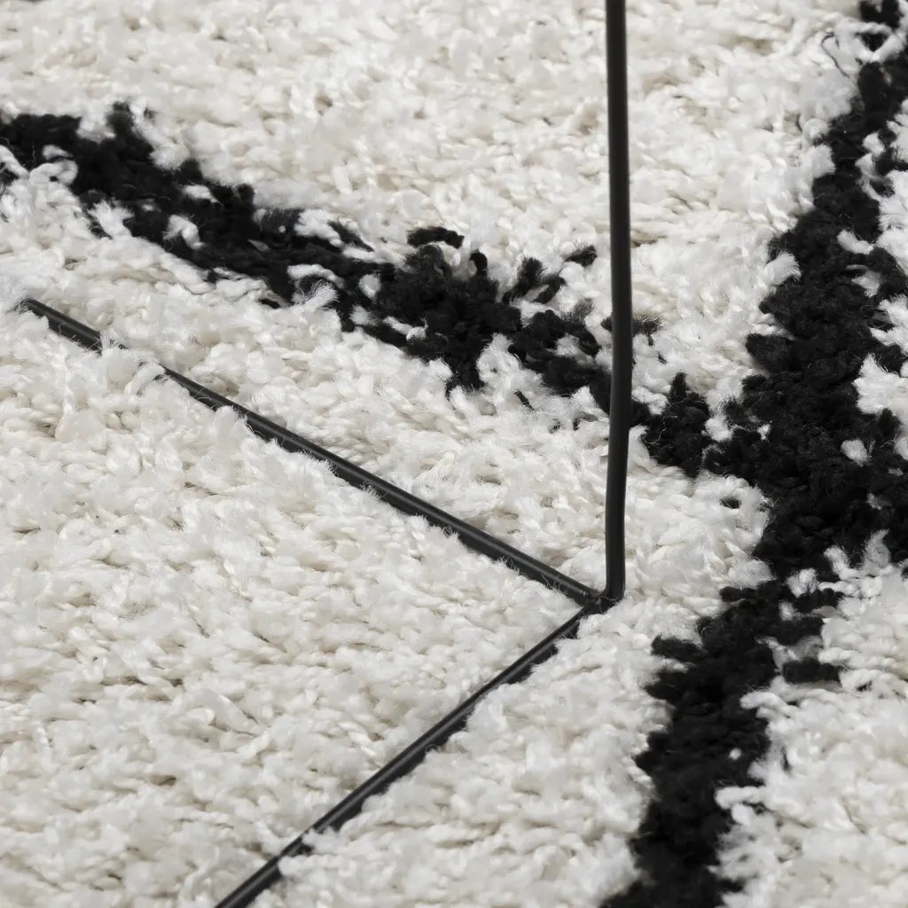 Tappeto Shaggy PAMPLONA a Pelo Lungo Crema e Nero Ã˜ 120 cm