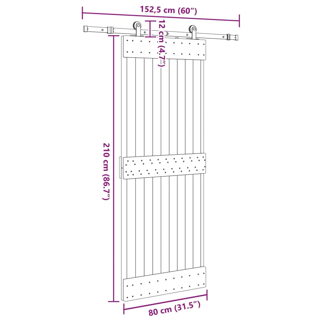 Porta scorrevole NARVIK Naturale e Nero 80 x 210 cm (152,5 cm) 3445264