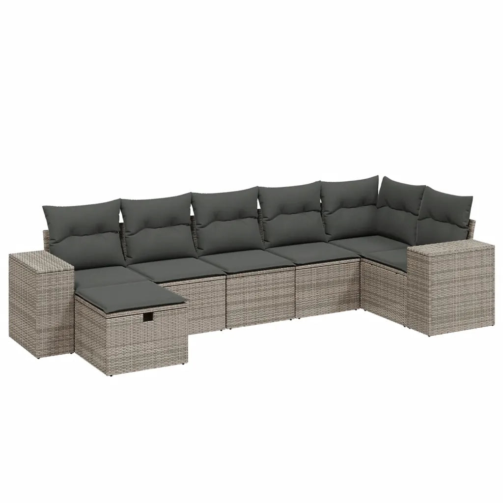 Set Divani da Giardino 7 pz con Cuscini Grigio in Polyrattan 3264456