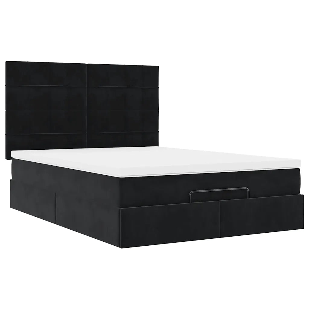 Struttura Letto Pouf con Materassi Nero 140x190 cm in Velluto 3314320