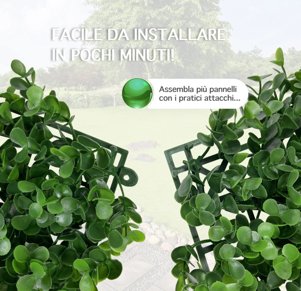 Pannello Stile Giungla Foglie Artificiale A Parete Per Interno Esterno Giardino Verticale Siepe Finta Muro Bosco Erba Recinzione Anticaduta Frangivista  - Levana - 100x100 cm