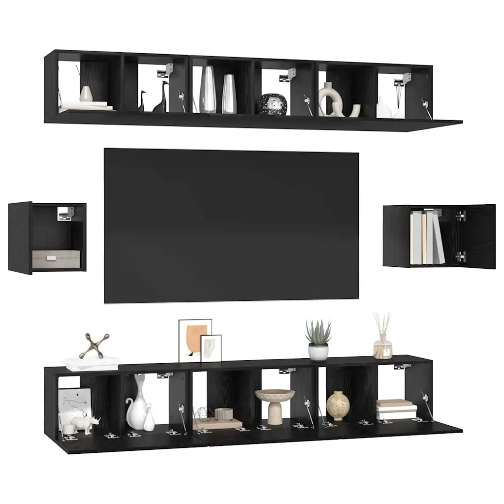 vidaXL Set mobile TV 8 pcs Rovere nero 60 x 30 x 30 cm