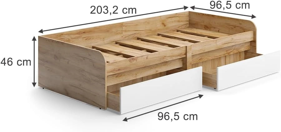 Letto per bambini Clario, Bianco/Artisan, 90x200 cm Senza materasso, estendibile come letto per ragazzi con superficie letto aggiuntiva
