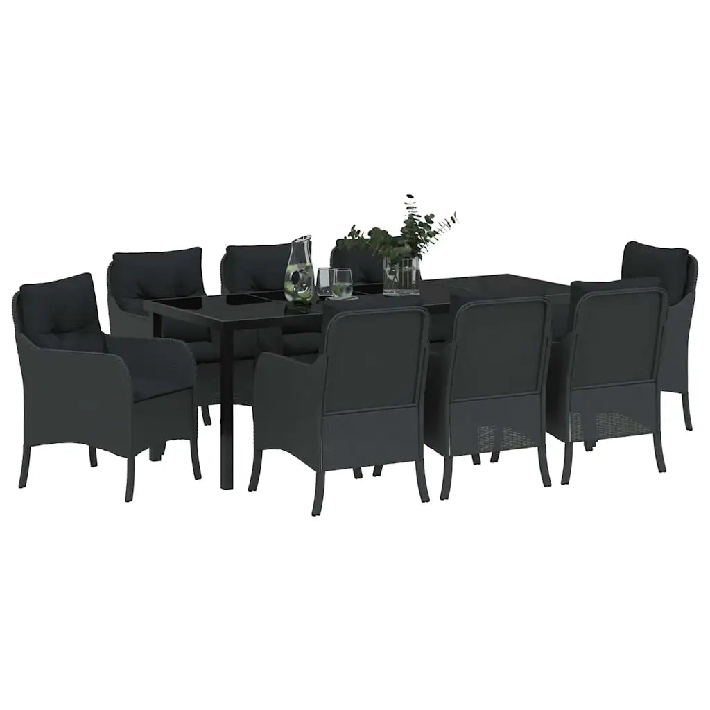 Set da Pranzo per Giardino con cuscino 9 pcs Nero polyrattan 3380154
