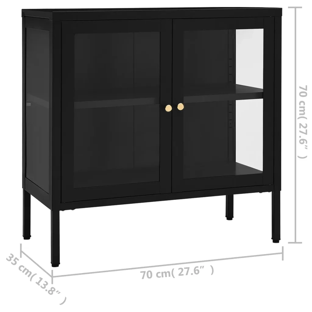 Credenza | Madia | Buffet da pranzo | Armadio da pranzo Nera 70x35x70 cm in Acciaio e Vetro