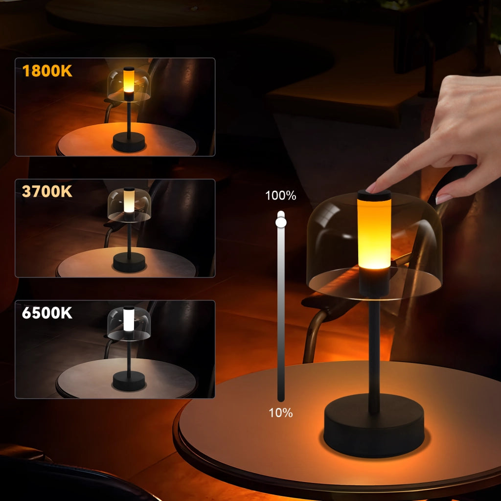 ZMH Lampada da tavolo LED nera touch wireless USB C ricaricabile luminosità regolabile per comodino camera letto