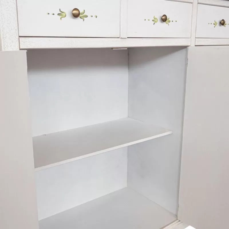 Madia credenza legno 4 porte shabby bianco anticato decoro filo verde 160x40x110 - Mobili 2G