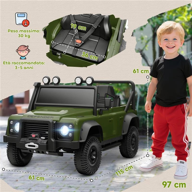 MACCHINA ELETTRICA PER BAMBINI 3-5 ANNI LAND ROVER OFFICIALE 12V CON TELECOMANDO, SOSPENSIONI, LUCI LED, VERDE