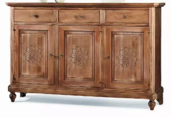 Madia credenza 3 porte in legno shabby chic noce consumato 104x43x98 - Mobili 2G