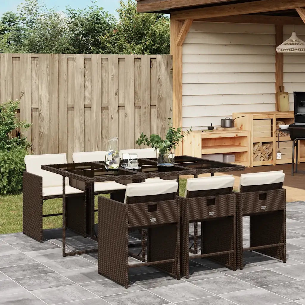 Set da Pranzo da Giardino 7pz | Set Salotto da Giardino con Cuscini in Polyrattan Marrone