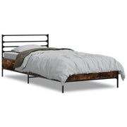 Letto singolo | Letto per adulti | Giroletto Rovere Fumo 75x190 cm in Legno Multistrato e Metallo