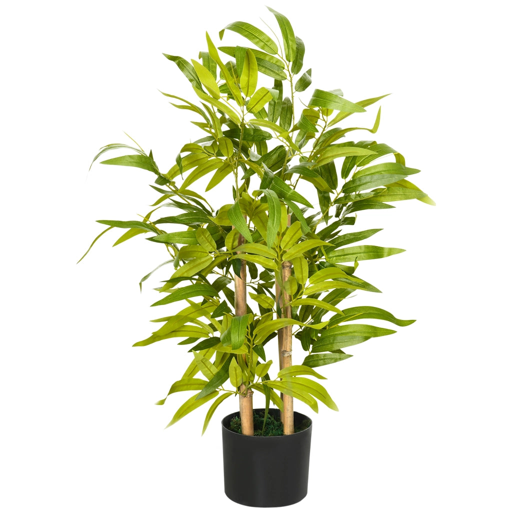 Bambù Artificiale con Vaso, Pianta Sintetica Verde Alta 60 cm, Tronco Rami e Foglie, Realistica per Casa e Ufficio