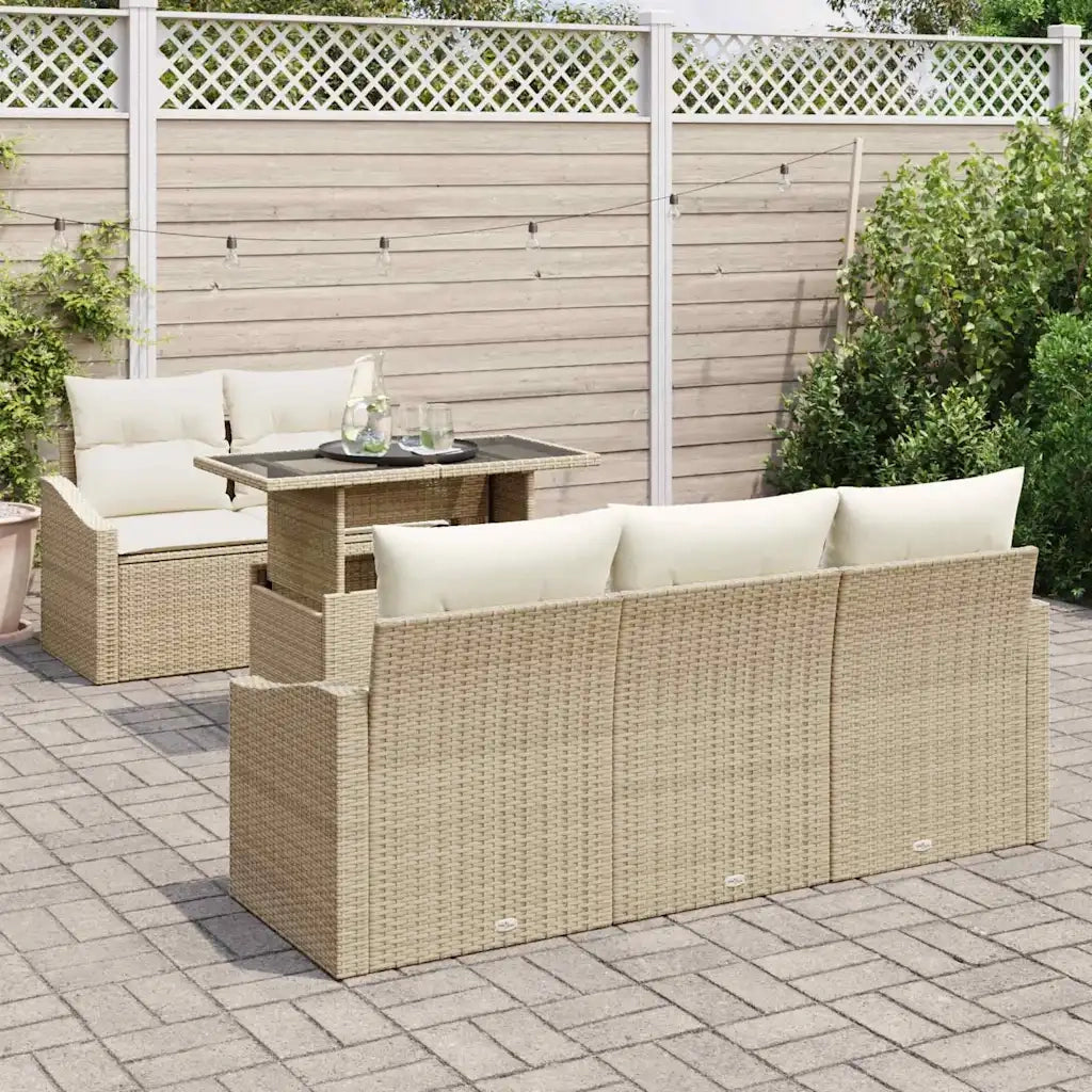 Set Divano da Giardino 6 pcs beige e panna polyrattan