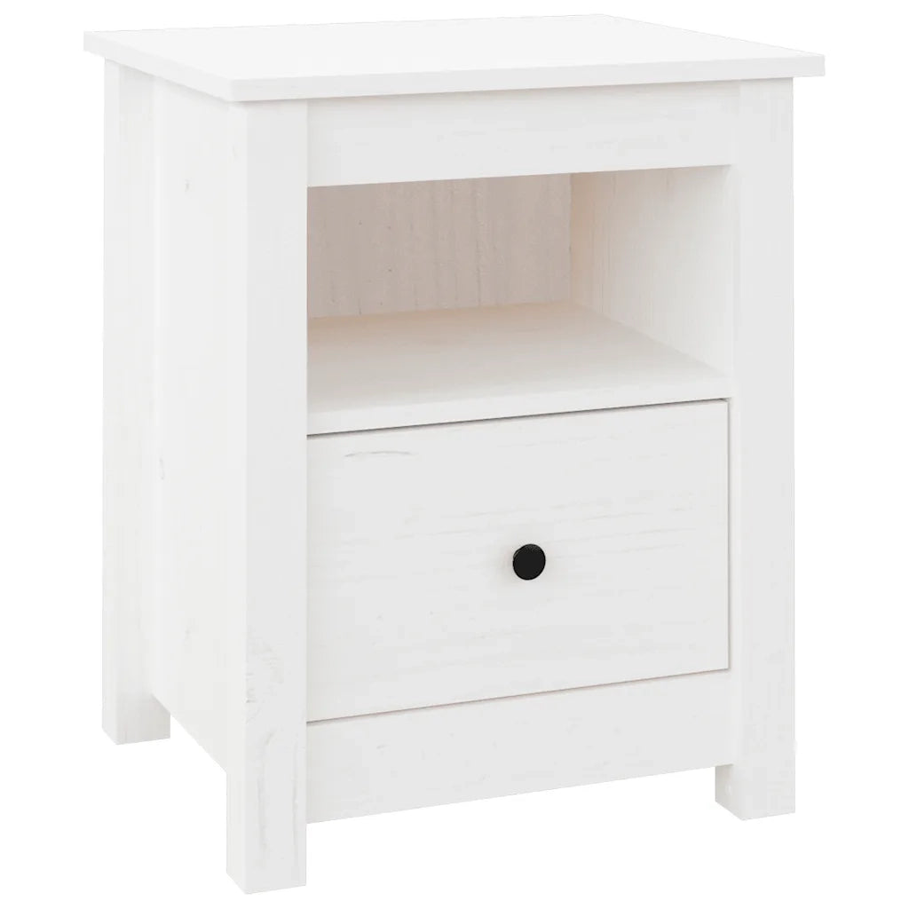 Comodino | Armadio da Notte | Mobiletto da notte Bianco 40x35x49 cm in Legno Massello di Pino