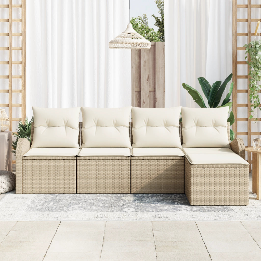 Set Divano da Giardino 5 Pezzi con Cuscini Beige in Rattan Polietilene