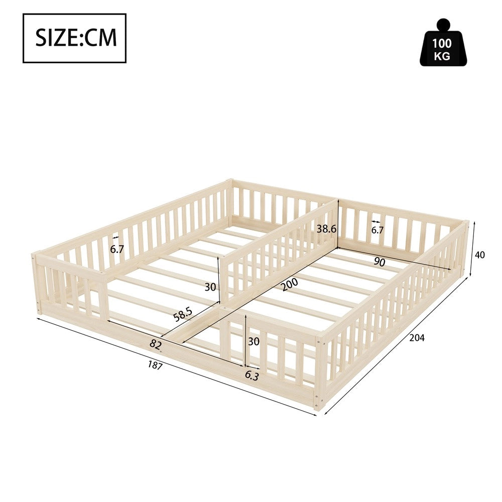 Letto Singolo con Sponda per Bambini ¨C MINIMAL ¨C Pino Naturale, Rete a Doghe, 90x200