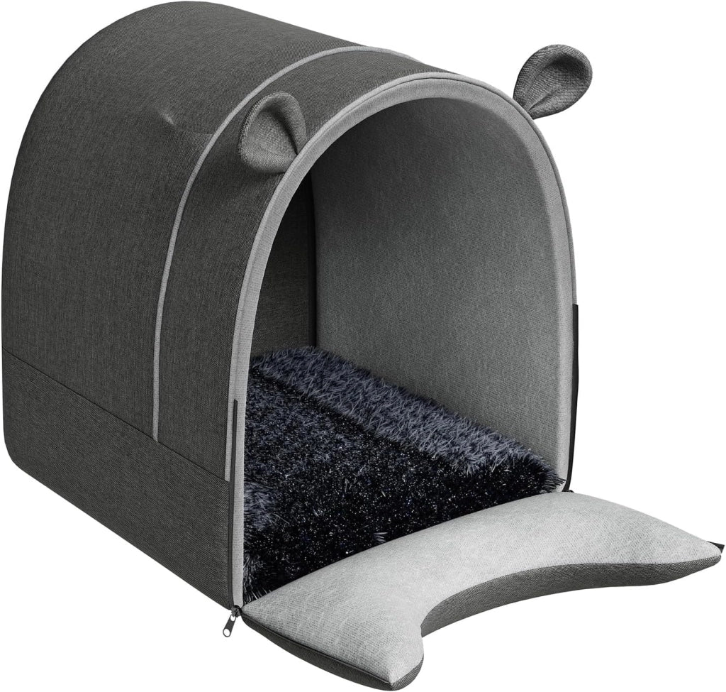 Cuccia per Gatti Cani 2-in-1 Grande Casetta per Animali Domestici con Cuscino,Cuccia per Cani Interno Esterno Resistente all'inverno,Casa Morbida e Calda per Animali Randagi 65x55x60cm