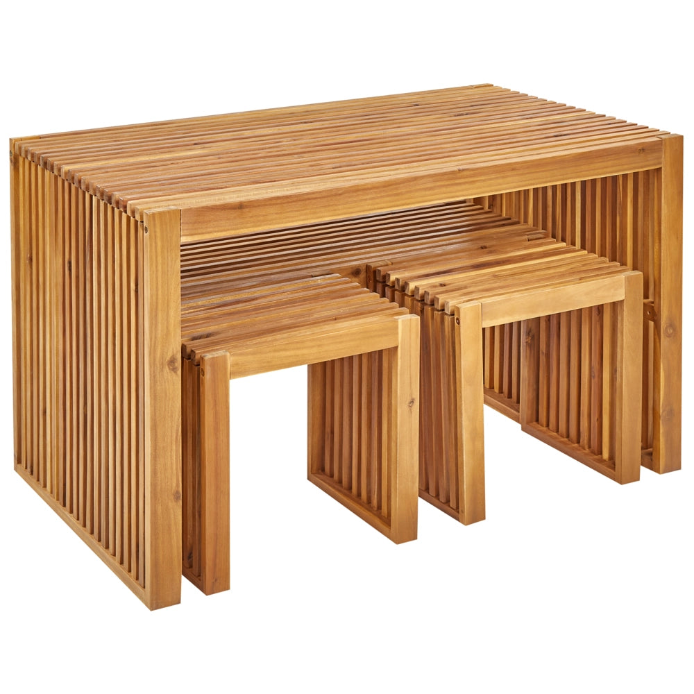 Set da pranzo da giardino 5 pezzi Tavolo rettangolare in legno massiccio di acacia Panca 2 sgabelli Design rustico per interni esterni