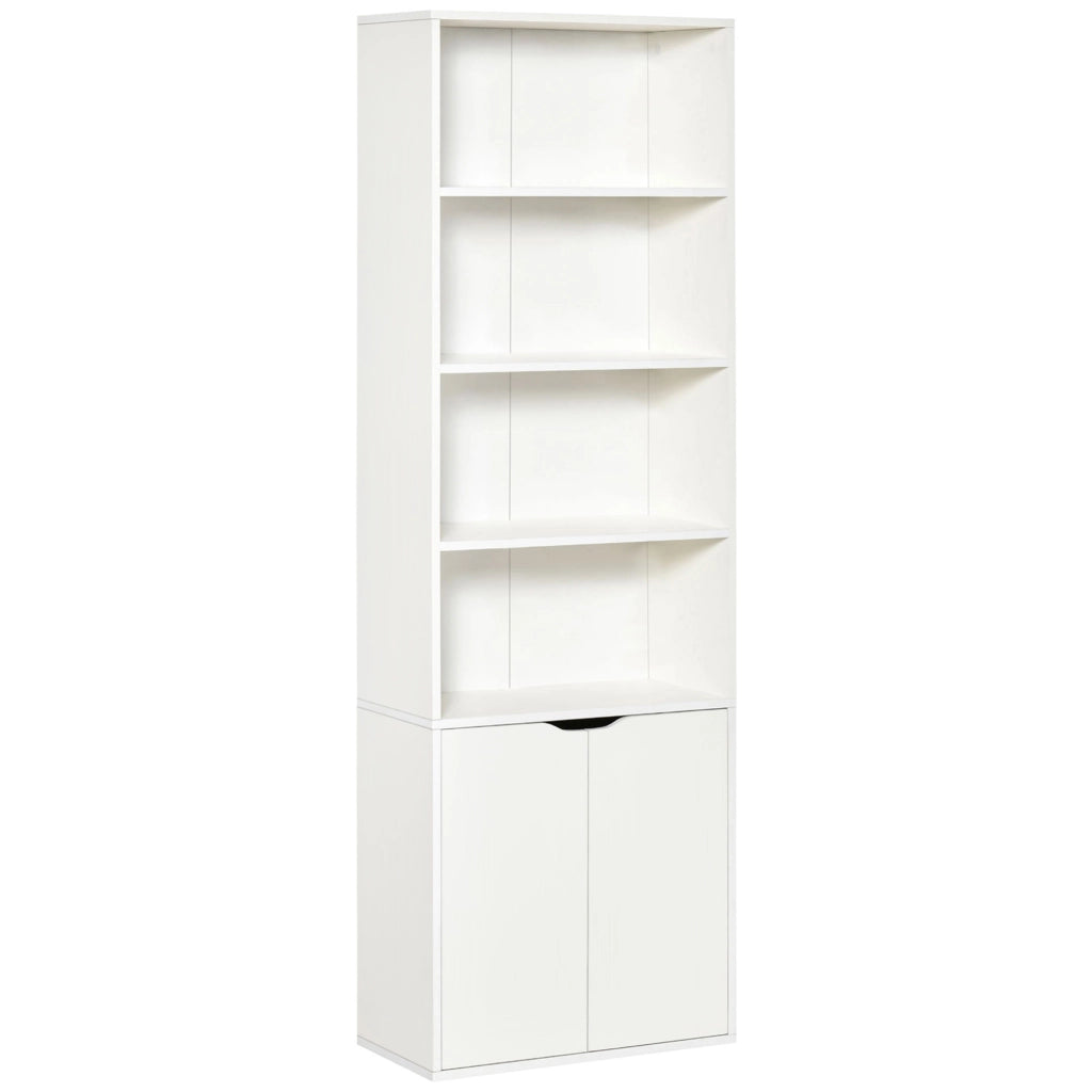 Libreria con 4 Ripiani Aperti e 2 Ante ¨C Zephmum ¨C 59x29x180 cm Bianco