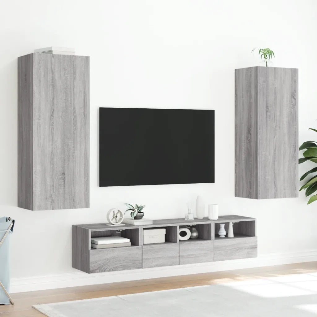 Mobile TV Parete Grigio Sonoma 40,5x30x102 cm Legno Multistrato 836936
