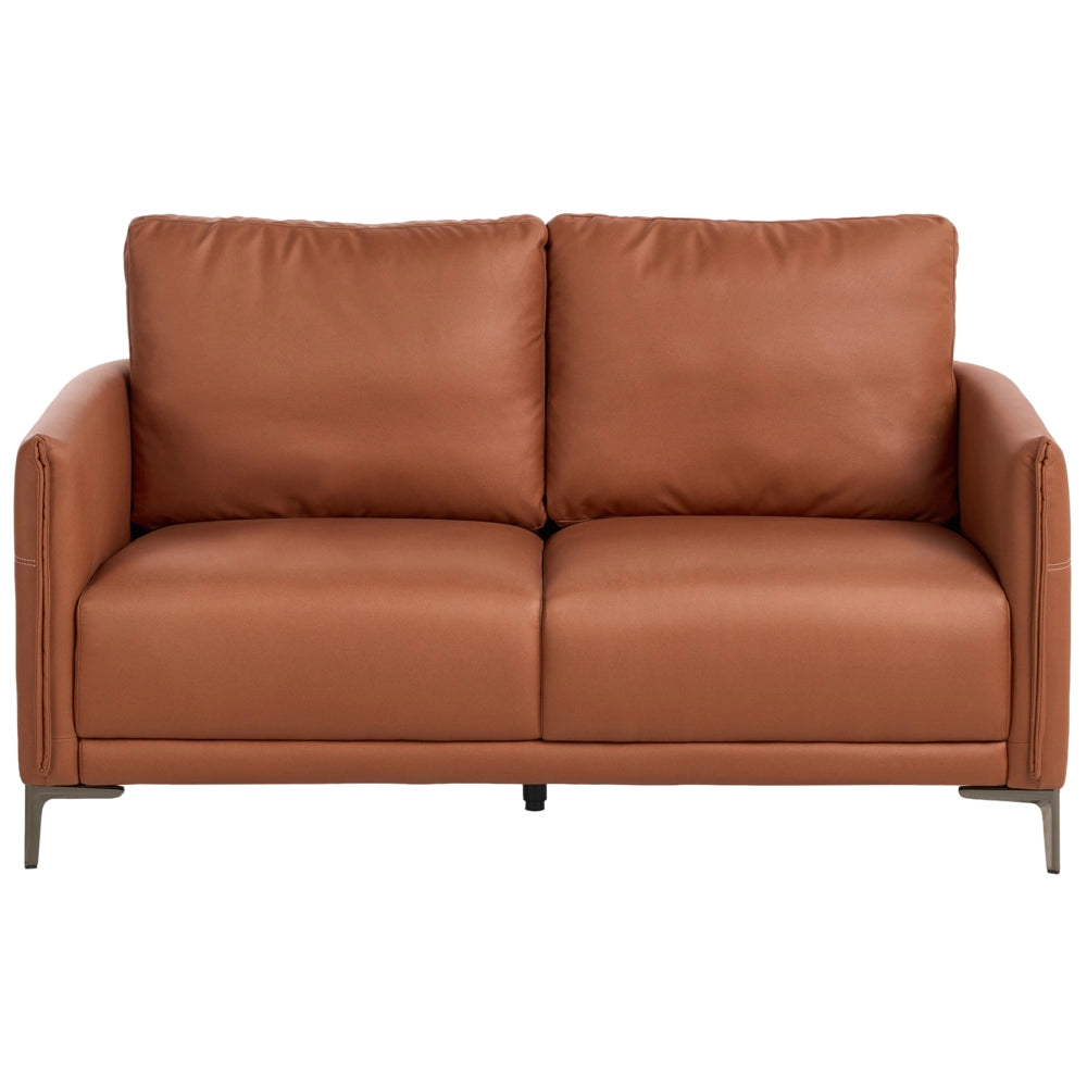 Divano a 2 posti in tessuto marrone dorato con gambe in metallo stile moderno minimalista