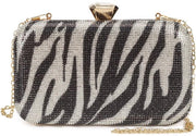 Borsa da sera per donne con glitter e strass, stampa zebra per evento di gala o matrimonio