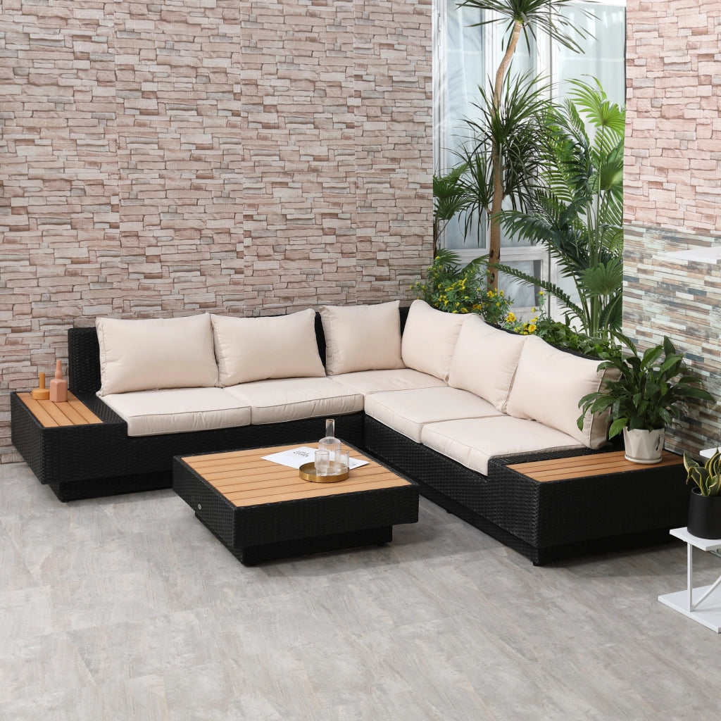 Set da Giardino 4 Posti con Cuscini e Tavolino ¨C MINIMAL ¨C Nero, Polyrattan, per Terrazza e Balcone