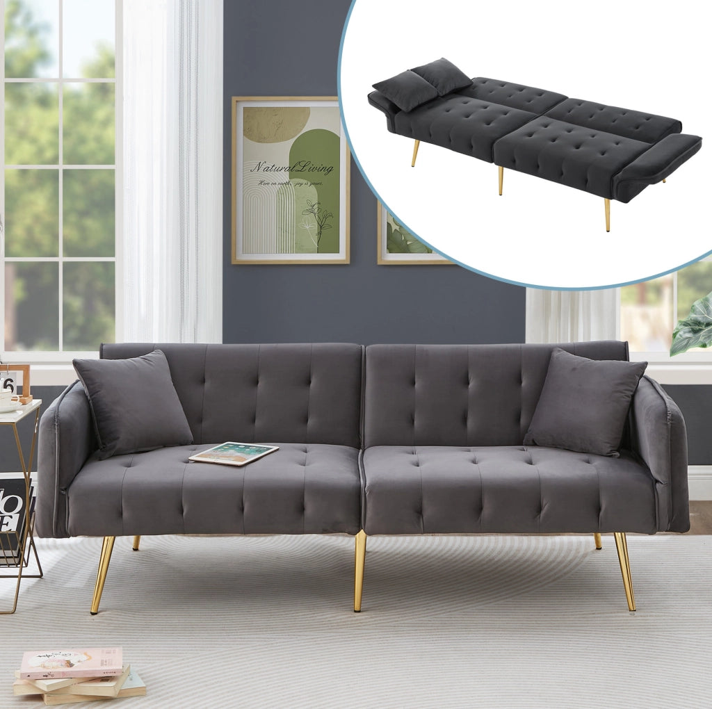 Divano letto 215x81.5 cm con schienali regolabili in schiuma grigio antico