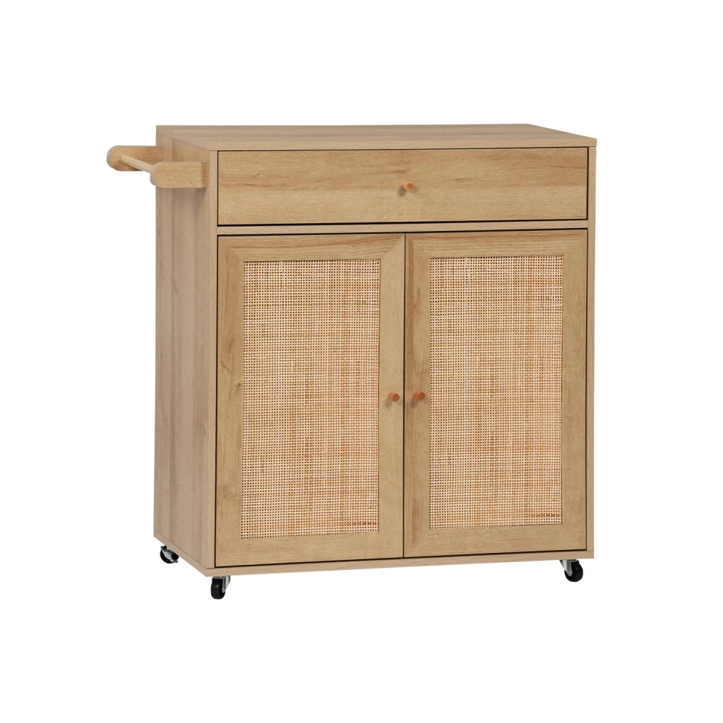Carrello da cucina decorato in legno con 1 cassetto, 80cm, marrone