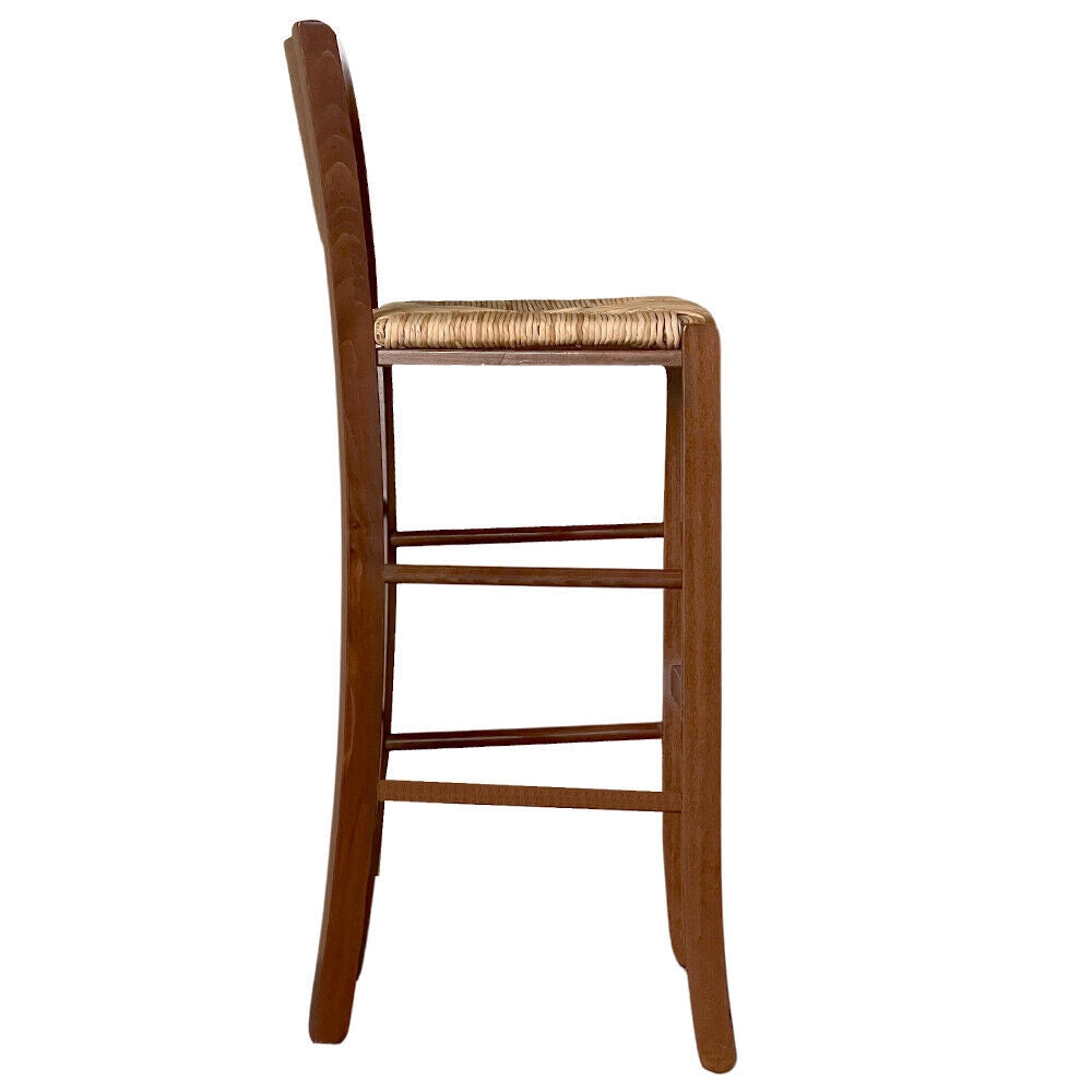 Sgabelli bar lucy in legno noce scuro h 73 cm con seduta in paglia di riso