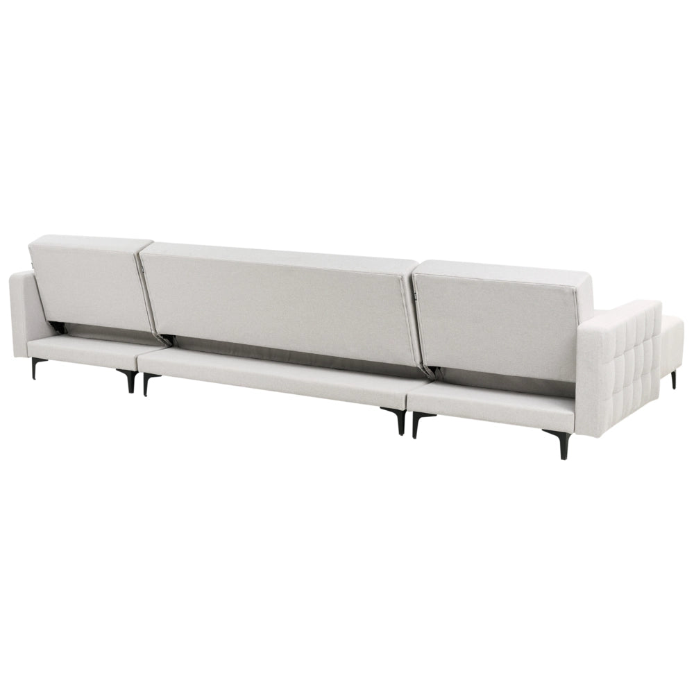 Divano letto ad angolo in tessuto trapuntato in velluto grigio chiaro moderno a forma di U componibile a 5 posti con chaise longue