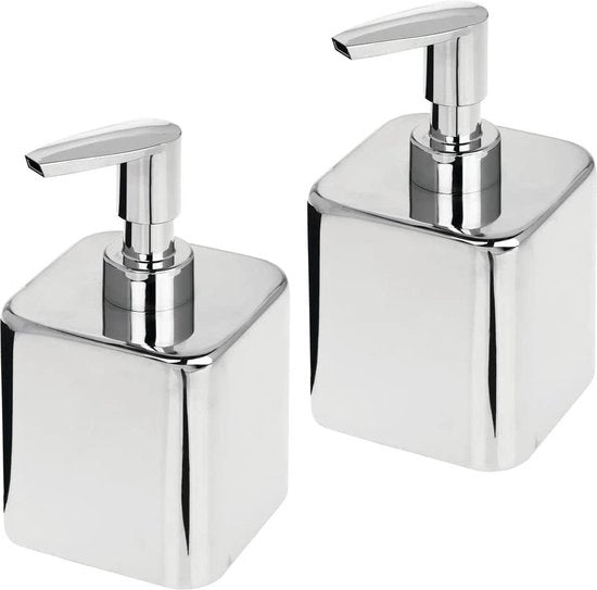 Dispensatore di sapone in 2 parti - set di alta qualità - per sapone liquido - accessori per bagno e cucina - metallo e plastica - cromato