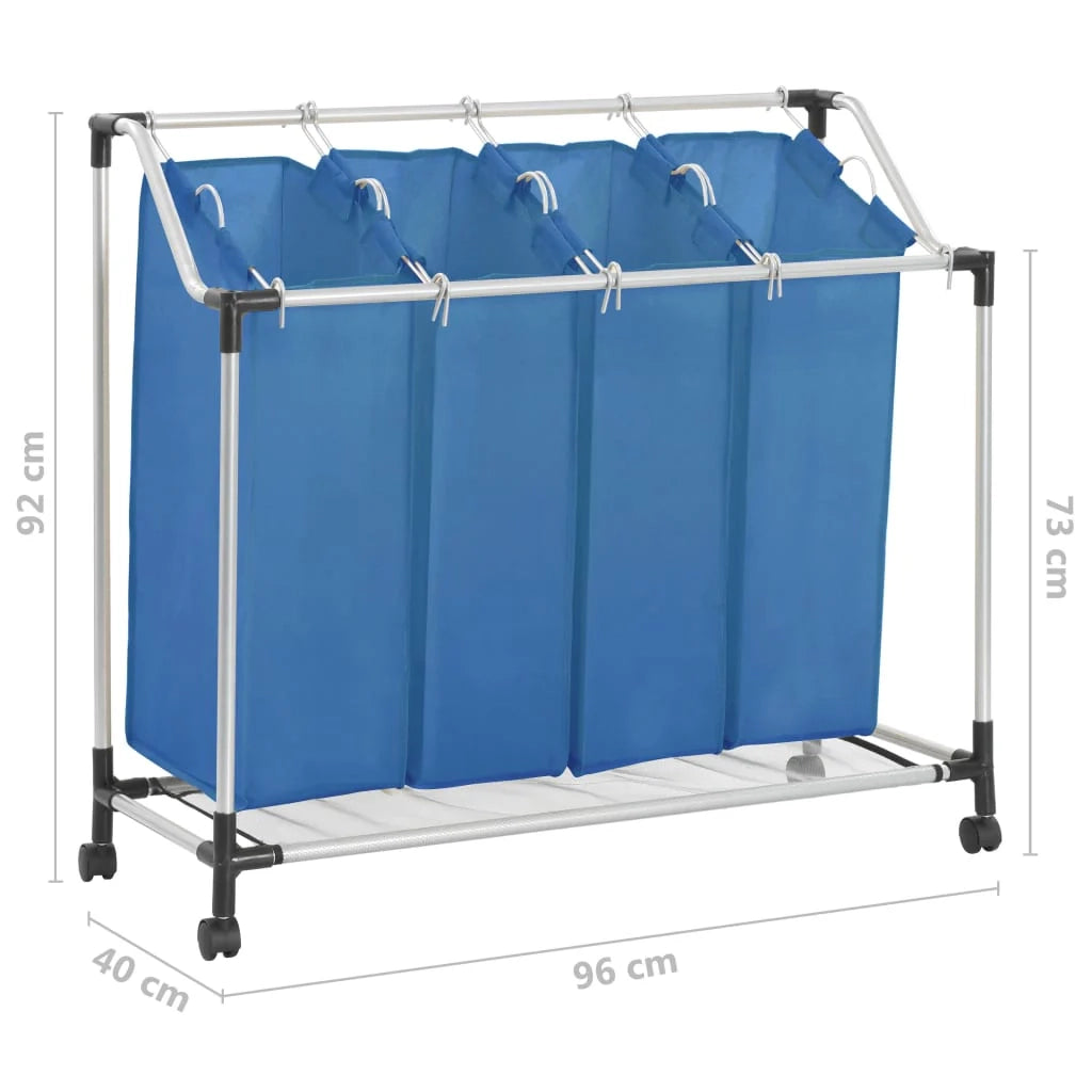 Cesto portabiancheria 96 x 40 cm con 4 sacchi blu acciaio 02_0006153