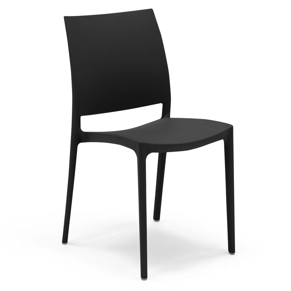 Sedia in polipropilene MOON impilabile resistente ai raggi UV design moderno per sala da pranzo, cucina, sala d’attesa, bar, ristoranti o da esterno, colore Nero Grafite