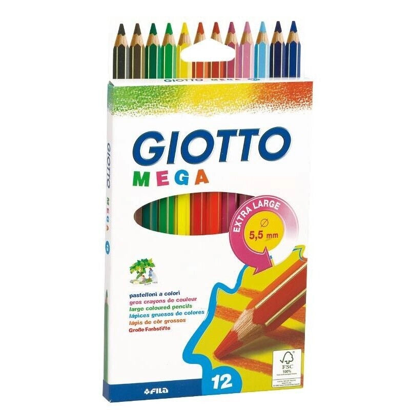 GIOTTO MEGA PASTELLI A COLORI EXTRALARGE DIAMETRO 5,5 MM 12PZ