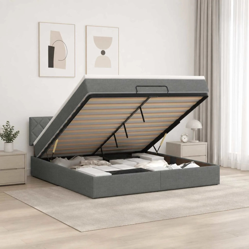 Letto Ottomano con Materasso e LED Grigio Scuro 140 x 190 cm 3456989