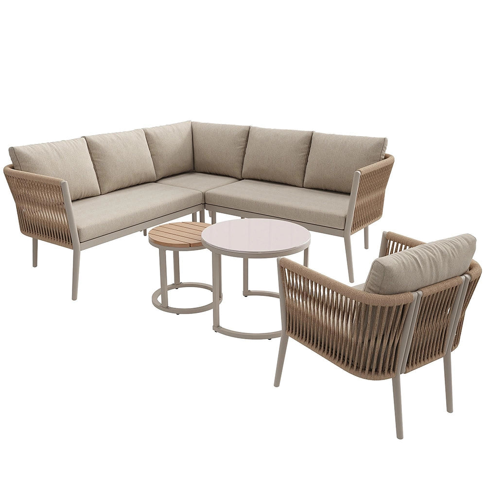 Set da giardino per 5-6 persone - Xylo - Rattan PE impermeabile con cuscini, beige