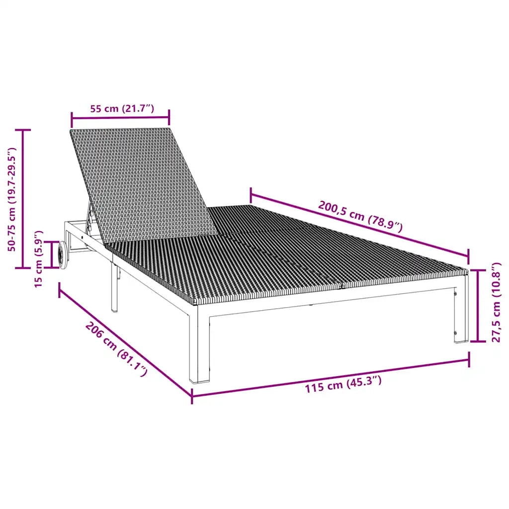 Lettino da Sole Marrone 206 x 115 x 75 cm polyrattan 42004132