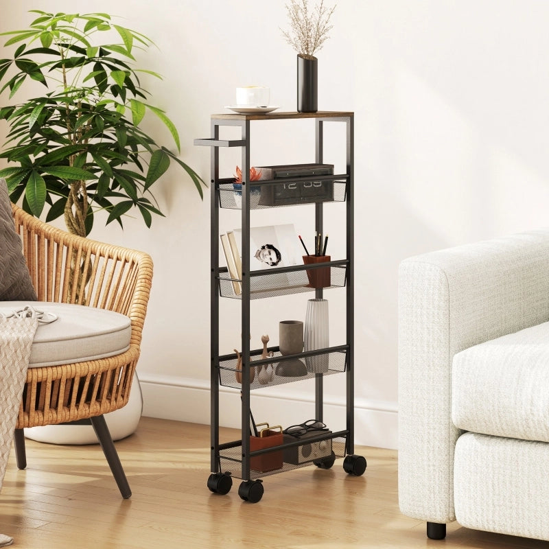 CARRELLO CUCINA STRETTO 13 cm Nero a 5 livelli con ruote